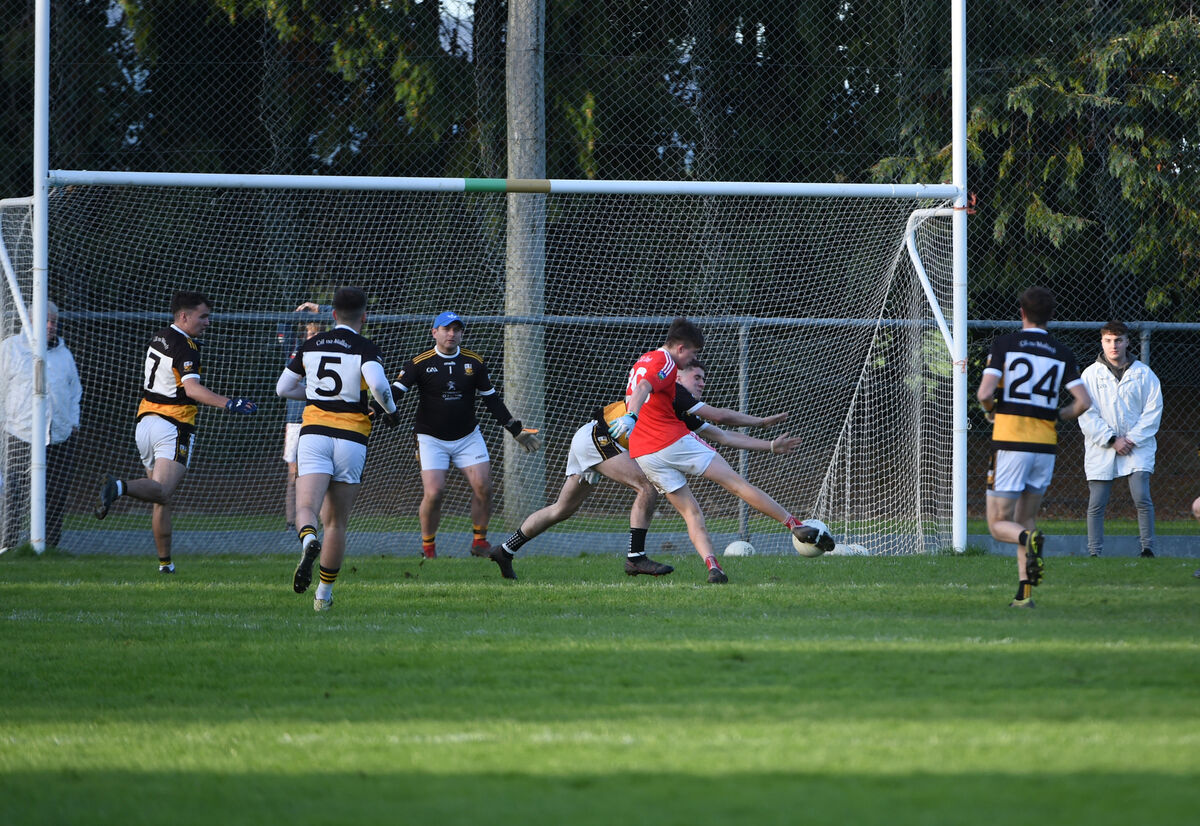 Luke Carey blasts in a goal for Kilworth in extra-time. Picture: Larry Cummins. Luke Carey blasts in a goal for Kilworth in extra-time. Picture: Larry Cummins.