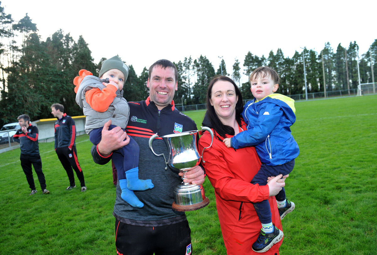 Kilworth manager Pat O'Brien with his wife Karyn and children Rian and Aidan with the cup. Picture: Larry Cummins. Kilworth manager Pat O'Brien with his wife Karyn and children Rian and Aidan with the cup. Picture: Larry Cummins.