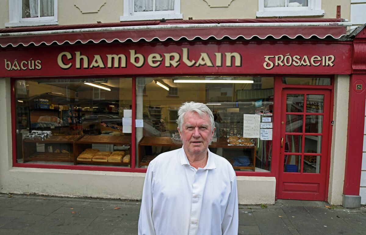 Seanie Chamberlain, owner, outside Chamberlain's Shop & Bakery, Mitchelstown. Seanie Chamberlain, owner, outside Chamberlain's Shop & Bakery, Mitchelstown.