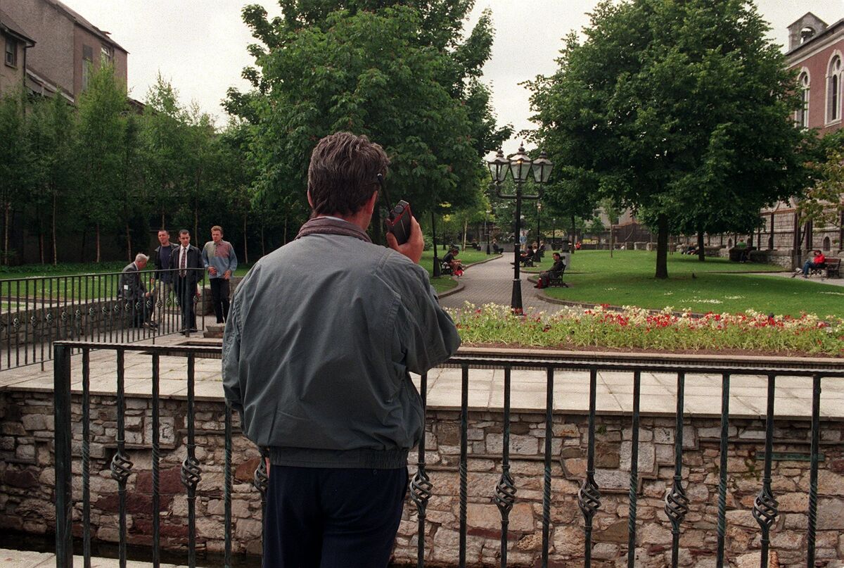 Security guard on duty at Bishop Lucey Park, 1997. Security guard on duty at Bishop Lucey Park, 1997.