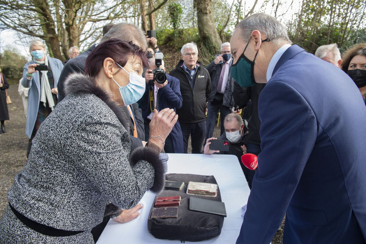 Helen Collins and The Taoiseach, Micheál Martin at the official handover of Michael Collins diaries to the National Archives at Woodfield, Clonakilty, Co Cork. Picture: Julien Behal Photography Helen Collins and The Taoiseach, Micheál Martin at the official handover of Michael Collins diaries to the National Archives at Woodfield, Clonakilty, Co Cork. Picture: Julien Behal Photography