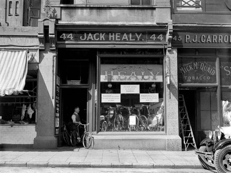 Jack Healy Cycles, MacCurtain Street, Cork shopfront in July 1935. Jack Healy Cycles, MacCurtain Street, Cork shopfront in July 1935.