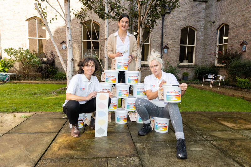 Ruth Bullough, Cycle Sense, Lilly Higgins, Ambassador for Revive Paint and tara Mullhall, Master Mixer Revive Paint launching Revive Paint, a circular economy initiative by Northside Community Enterprise, Cork City and Cycle Sense, Skibbereen. Picture: Darragh Kane