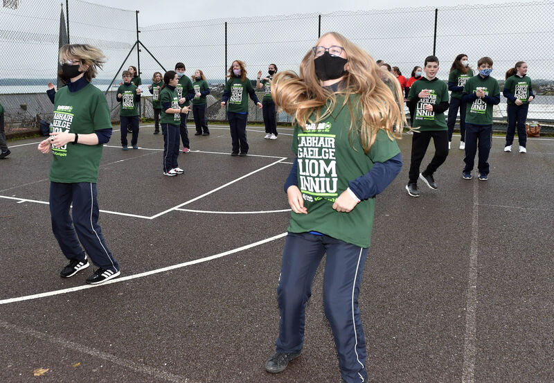 First Year students from Coláiste Muire, Réalt na Mara in Crosshaven doing Irish dancing as they take part in Gaeilge24, with the aim is to challenge students to speak Irish for 24 hours. Picture: Eddie O'Hare