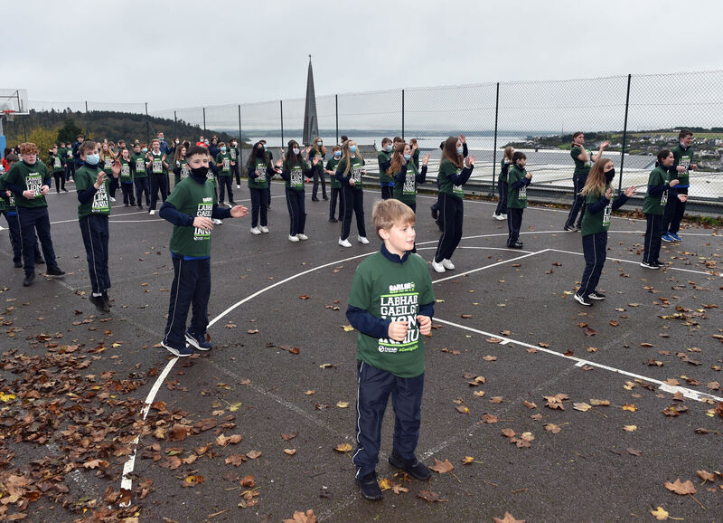 First Year students from Coláiste Muire, Réalt na Mara in Crosshaven doing Irish dancing as they take part in Gaeilge24, with the aim is to challenge students to speak Irish for 24 hours. Picture: Eddie O'Hare