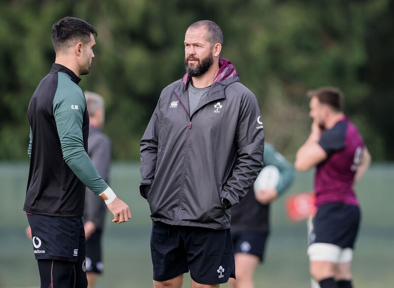 Head coach Andy Farrell and Conor Murray at training ahead of the All Blacks game. Picture: INPHO/Dan Sheridan