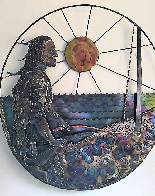 A Brendan Voyage artwork by Dubhaltach at the WAS artistic studios in Ballydehob.