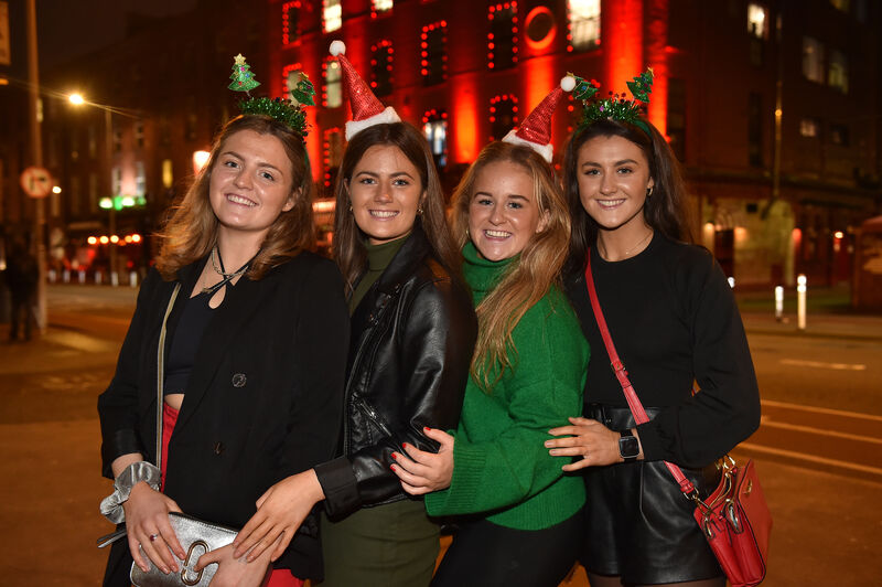 Students Lucy O'Sullivan, Conagh Fitzgerald, Deirdre O'Halloran and Orla O'Rielly out for the student Christmas Day on Cork's Washington Street. Picture Dan Linehan Students Lucy O'Sullivan, Conagh Fitzgerald, Deirdre O'Halloran and Orla O'Rielly out for the student Christmas Day on Cork's Washington Street. Picture Dan Linehan