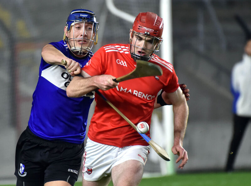 Sarsfields' Jamie Flannery tackles Castlemartyr's Daragh Moran during the Co-Op SuperStores IAHC final at Páirc Uí Chaoimh. Picture: Eddie O'Hare