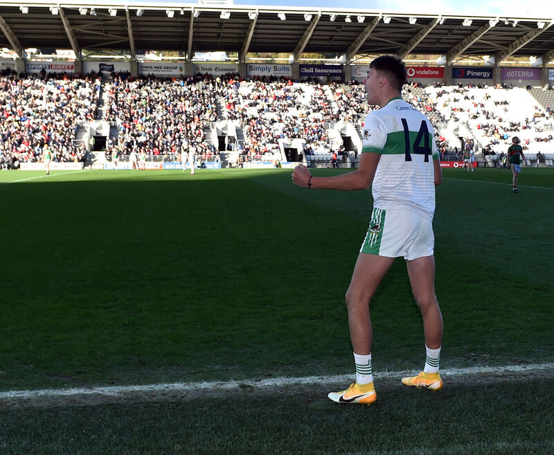 Kanturk's Alan Walsh urging on his side in the final moments. Picture: Eddie O'Hare