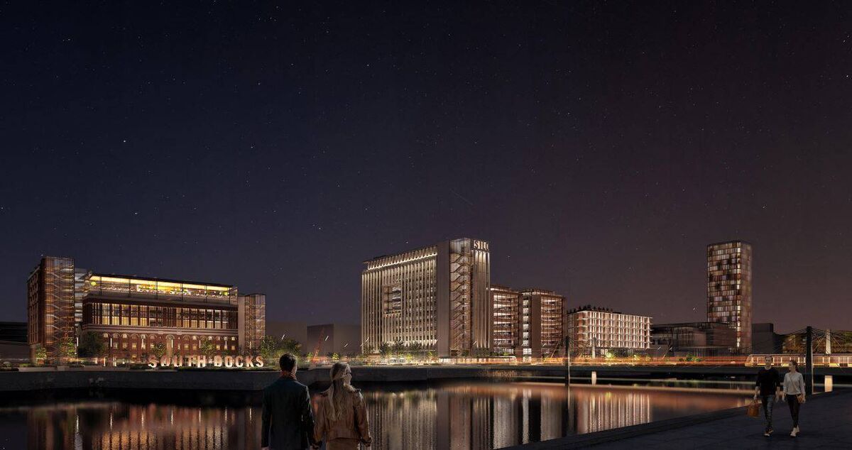 A nighttime view of the proposed development from Horgan's Quay. A nighttime view of the proposed development from Horgan's Quay.