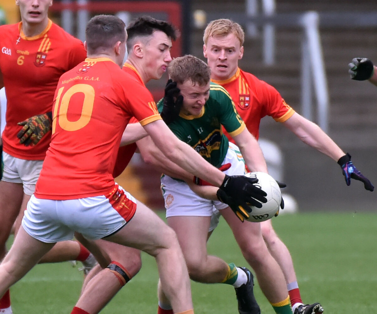 St Michael's Keith Hegarty is tackled by Mallow's Michael O'Rourke and Jack Dillon. Picture: Eddie O'Hare St Michael's Keith Hegarty is tackled by Mallow's Michael O'Rourke and Jack Dillon. Picture: Eddie O'Hare