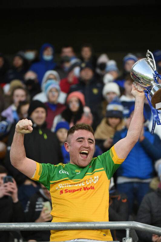  Boherbue team captain Adrian Murphy raises the cup. Picture: Larry Cummins.