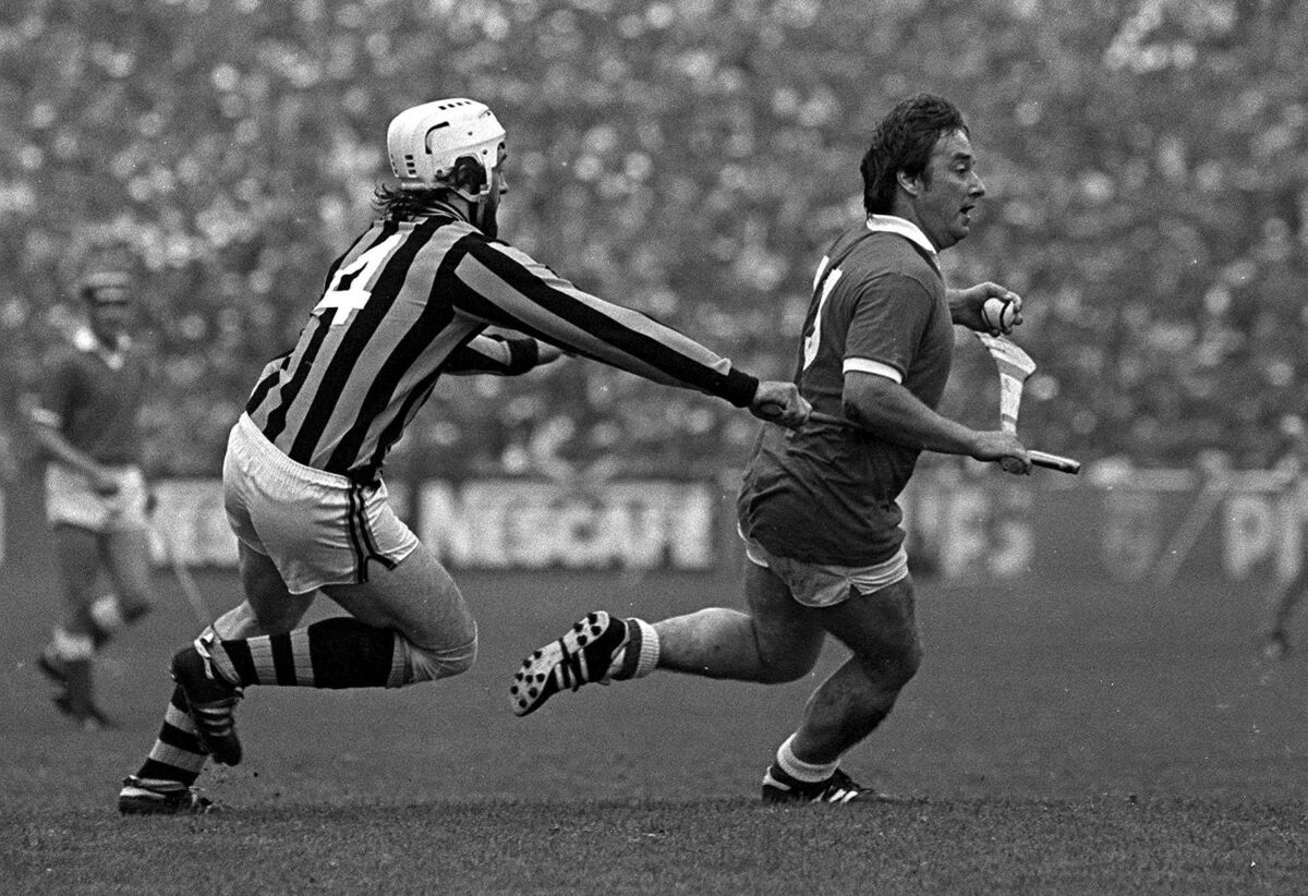 Seanie O'Leary of Cork in action against Dick O'Hara of Kilkenny during the 1982 All-Ireland senior hurling final at Croke Park. Picture: Ray McManus/Sportsfile