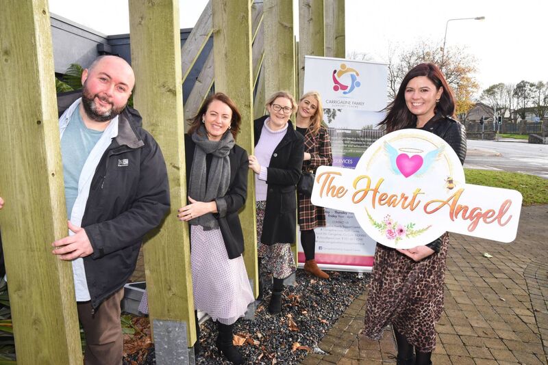Irene O'Connor with Chris O'Brien of the Carrigaline Family Support Centre and Louise Cummins, Deborah McGlinchey, and Jane Manning of The Angel Heart Charity. Picture: Siobhán Russell.