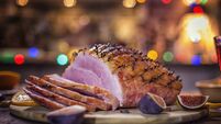 Glazed Holiday Ham with Cloves Served for Dinner