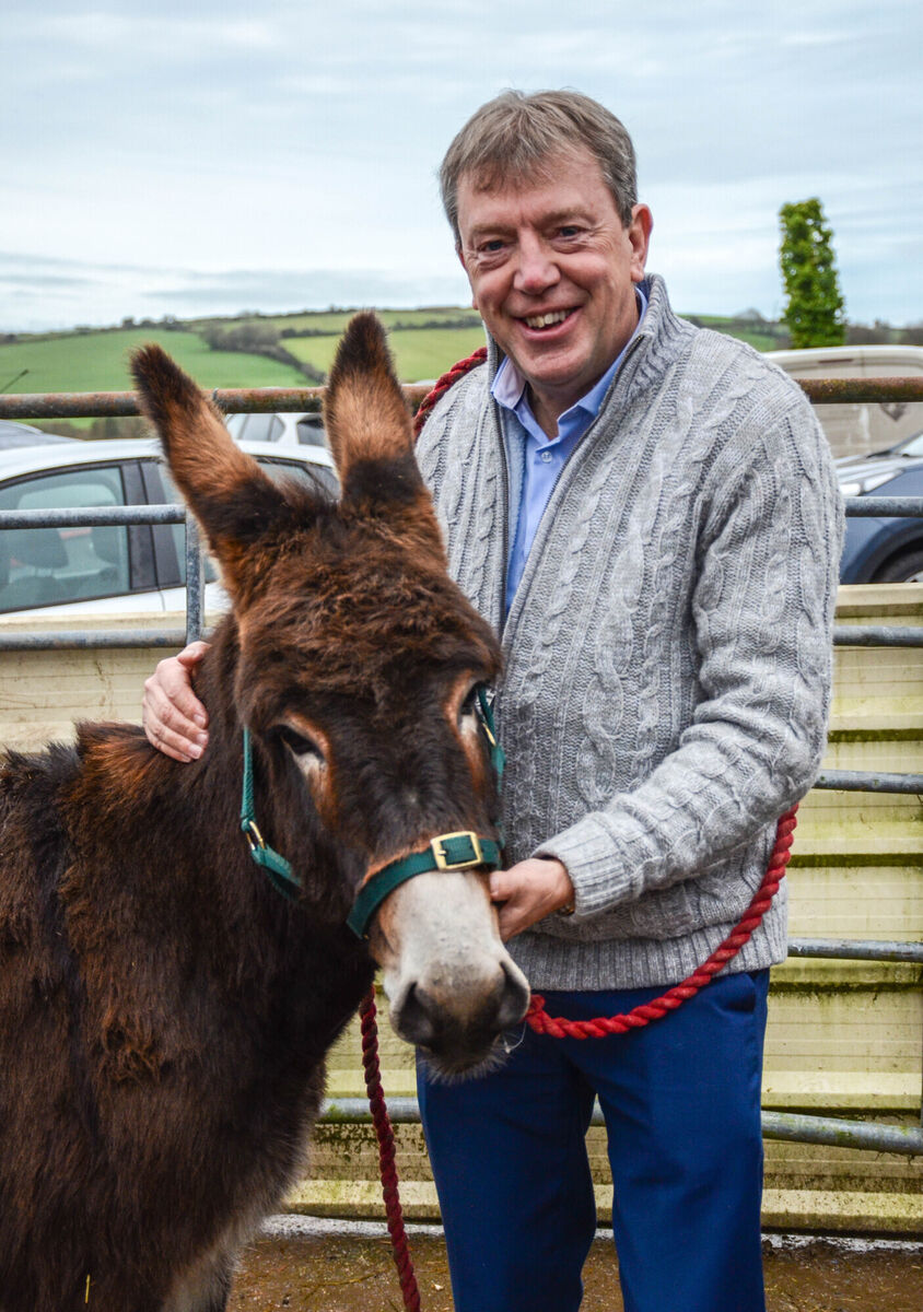 Cllr Tony Fitzgerald pictured with rescued donkey 'Shane' at the My Lovely Horse Rescue Centre at Balywilliam, Cobh. Picture: Howard Crowdy