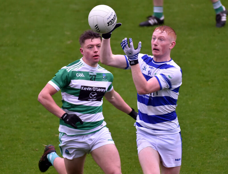 Castlehaven's Jack Cahalane gathers the ball from Valley Rovers' Jacob O'Driscoll. Picture: Eddie O'Hare Castlehaven's Jack Cahalane gathers the ball from Valley Rovers' Jacob O'Driscoll. Picture: Eddie O'Hare