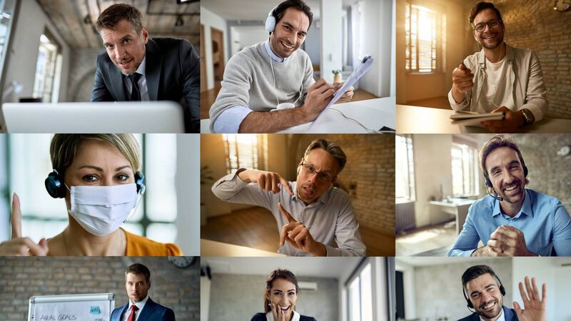 Business team having a conference call during coronavirus pandemic.