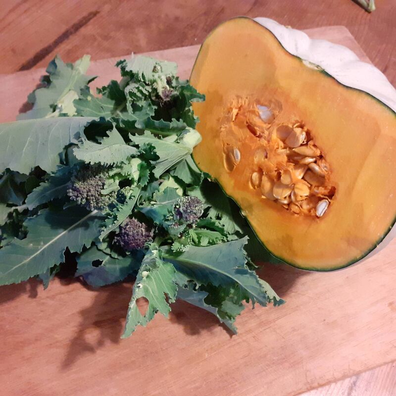 Fresh veggies for a Roasted Crown Prince and walnut pie by Lucy Stewart Fresh veggies for a Roasted Crown Prince and walnut pie by Lucy Stewart
