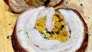 <p>Rolled Pork Belly with Sage and Apricot Picture Kate Ryan </p>