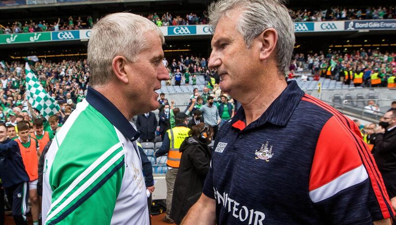 Limerick manager John Kiely with Cork manager Kieran Kingston. Picture: INPHO/Ryan Byrne Limerick manager John Kiely with Cork manager Kieran Kingston. Picture: INPHO/Ryan Byrne