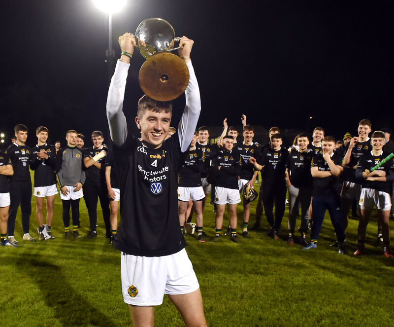 Glen Rovers captain Ben O'Connell raises the trophy after defeating Blackrock in the Rebel Óg U18 P1 HC final. Picture: Eddie O'Hare