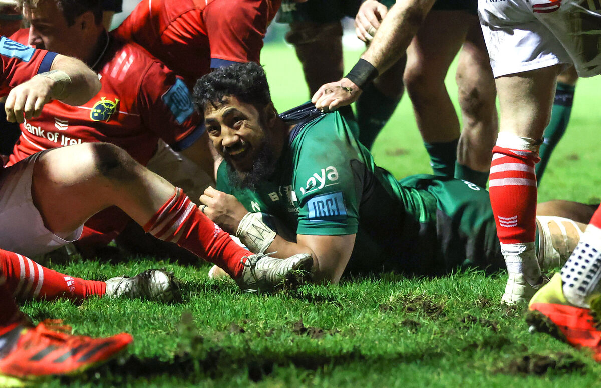 Connacht's Bundee Aki celebrates scoring their try. Picture: INPHO/Billy Stickland