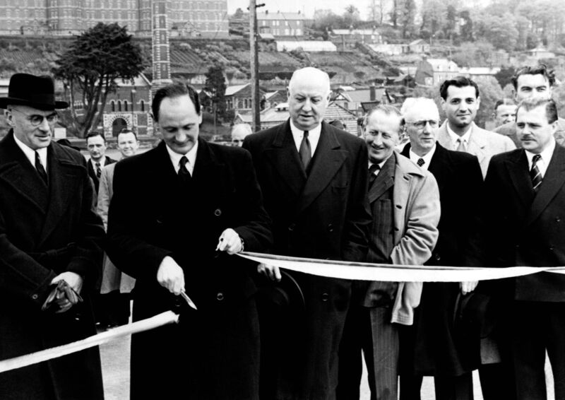 Jack Lynch, at the time Parliamentary Secretary, opening up the first Coca-Cola bottling plant in Cork in 1952.