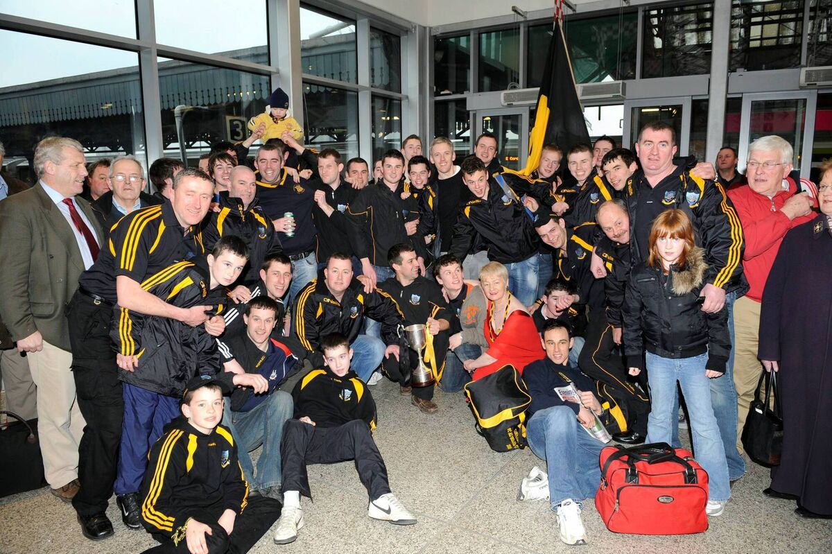 The All-Ireland junior football club cup champions Canovee pictured on their return to Cork at Kent Station. Picture: Dan Linehan