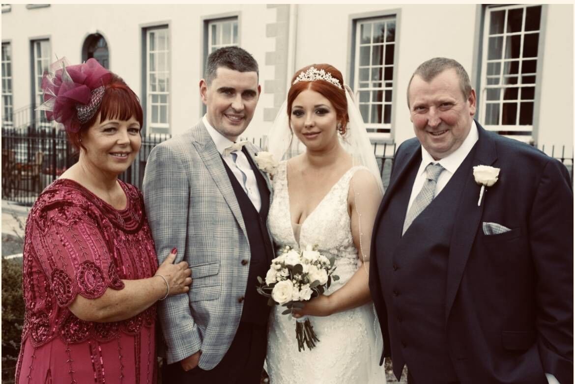Bride and groom, Sophie and Jamie Drennan with Sophie’s parents, mum Lorraine O Sullivan, and dad Martin O’Connell.