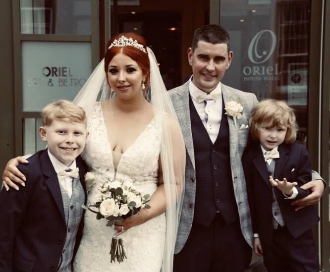 The couple were joined by their children on the day. Pictured here with Isacc, aged nine, and Harley, aged four. 