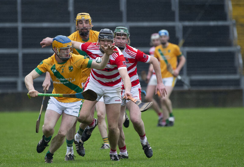 Jerry O'Neill of Courcey Rovers getting in a tackle on Kilmoyley's Donal Kennedy in the AUB Munster Club IHC final at the TUS Gaelic Grounds in Limerick. Picture: Dan Linehan Jerry O'Neill of Courcey Rovers getting in a tackle on Kilmoyley's Donal Kennedy in the AUB Munster Club IHC final at the TUS Gaelic Grounds in Limerick. Picture: Dan Linehan