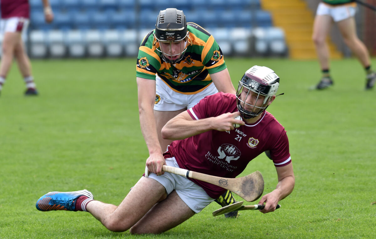 Bishopstown's Colm O'Driscoll wins the sliotar from Glen Rovers' Robert Downey. Picture: Eddie O'Hare