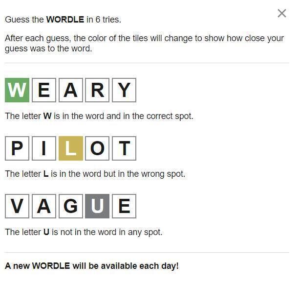 A screen grab of the game, Wordle.