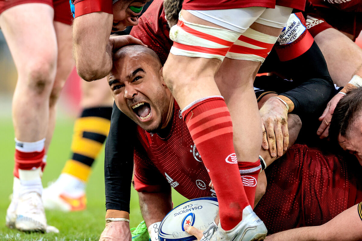 Munster's Simon Zebo celebrates after scoring a try. Picture: INPHO/Billy Stickland