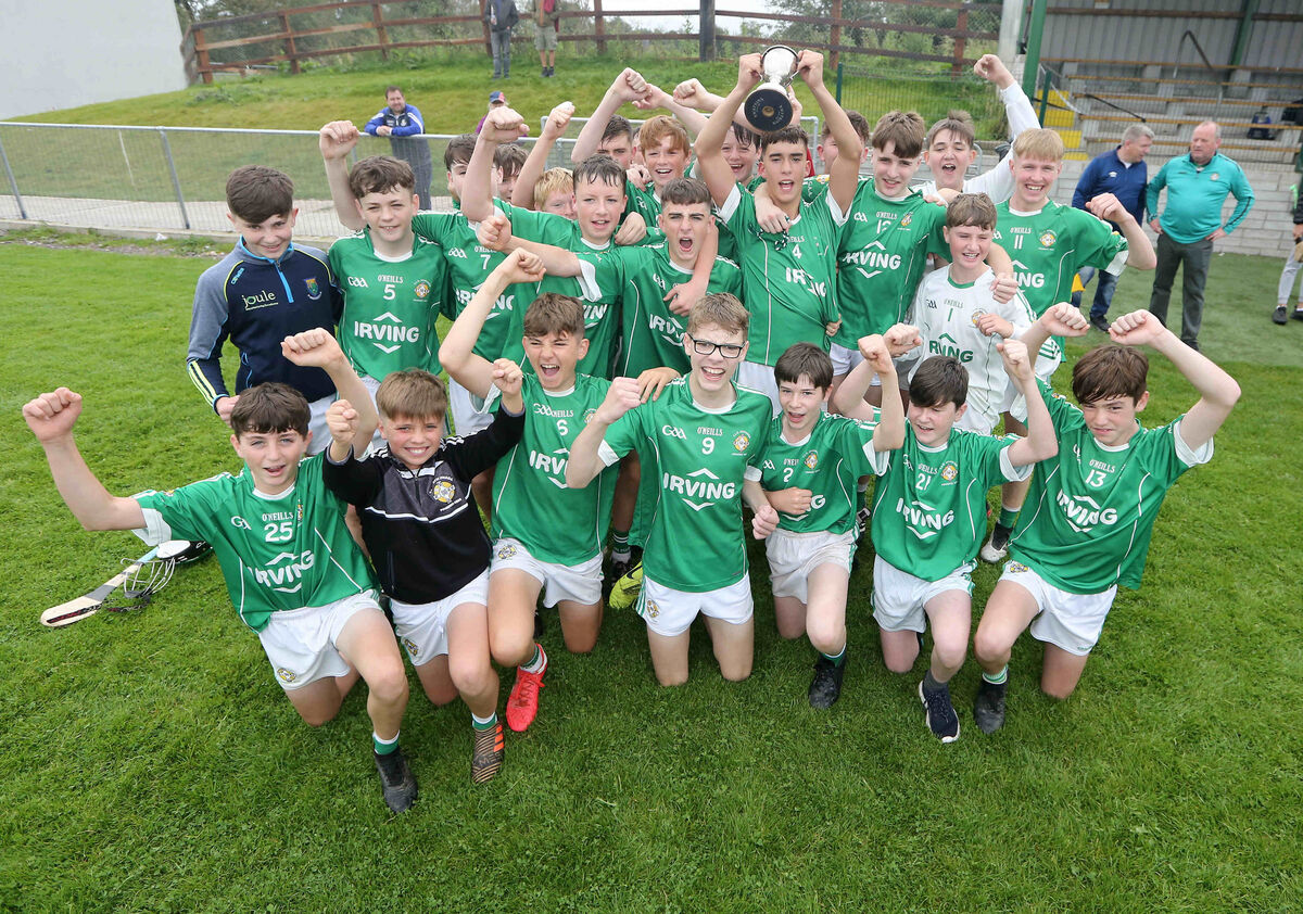 The victorious Aghada team celebrate after winning the 2020 Rebel Óg U14 Premier 2 title. Picture: John Hennessy