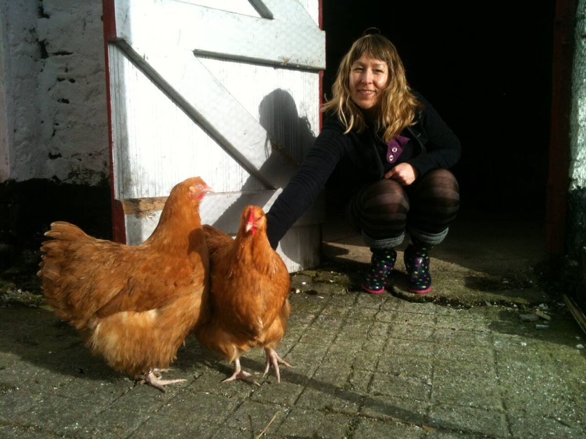 Lauren Guillery with her hens named after characters in Coronation Street.