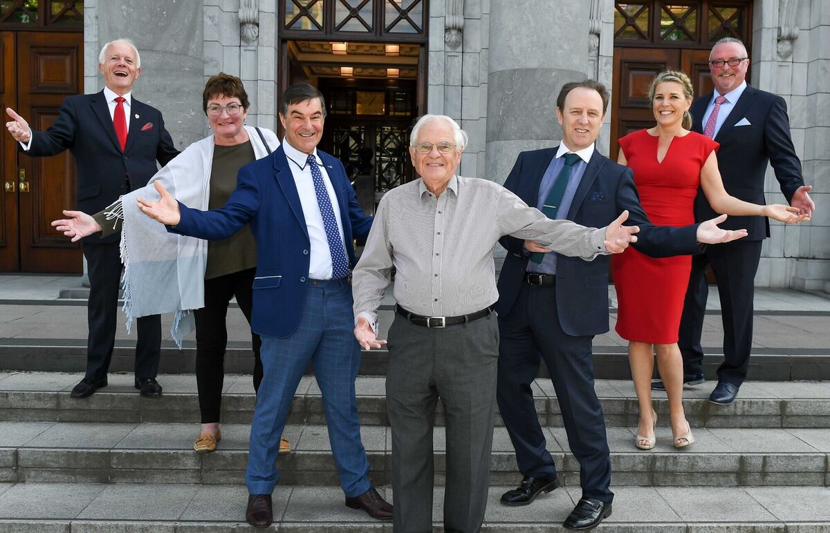 Pictured before the Over-60s talent competition final at City Hall in 219 was Paddy O'Brien, organiser; Diane Ryan, Ryan's SuperValu; sponsor, Donal O'Connell, 2018 winner and special guest; Sean O Se, special guest; Eoghan Dinan, The Echo; sponsor, Anne Riordan, Irish Heart Foundation and Francis Lennox, Lennox Hearing; sponsor. Picture: David Keane.