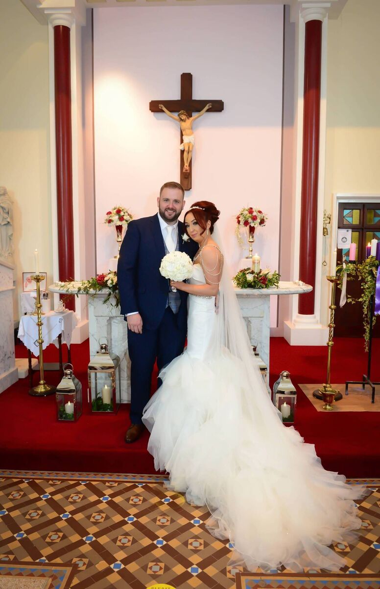 Bride Edel Kelly (Maiden name Fehily) and groom Stuart Kelly who were married at the local Church in Shanbally, County Cork. The bride sourced her dress at Diamond Bridal while the suits were from Red Church. 