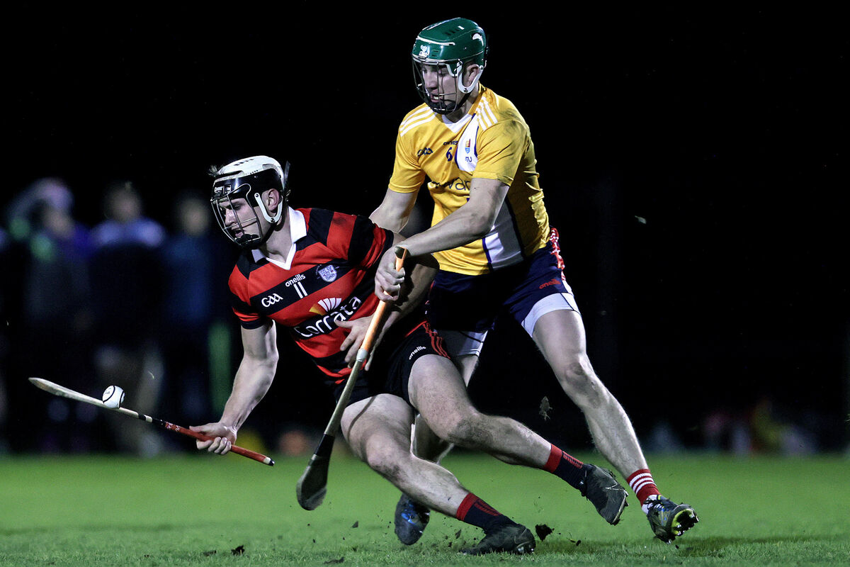 Trinity College Dublin's Sean O'Leary Hayes and Paddy O'Flynn of MTU Cork in action last week. O'Leary Hayes, a defender on the Rebel panel, hit 0-5 from play in attack for the college. Picture: INPHO/Laszlo Geczo