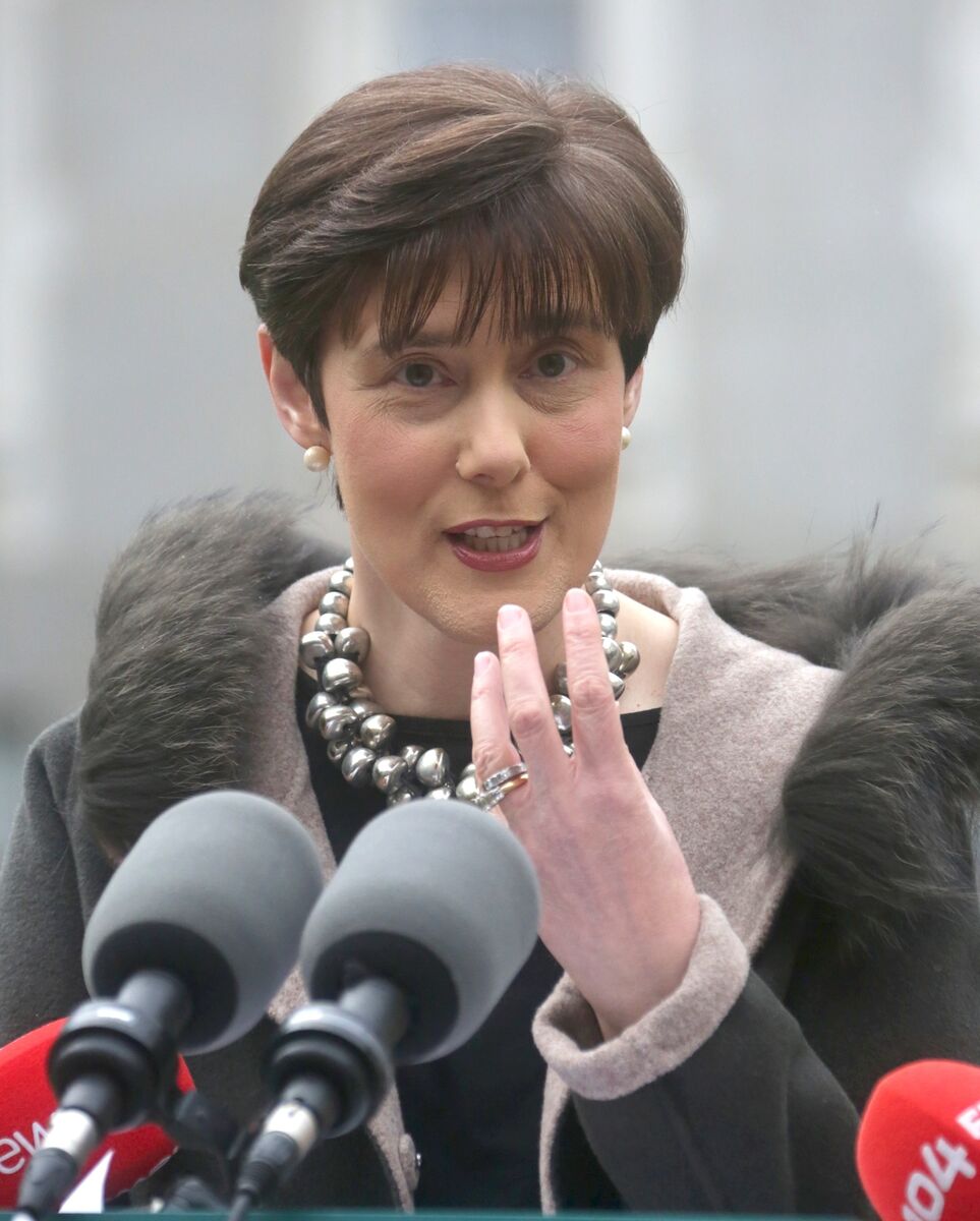 Minister for Education Norma Foley in the Courtyard of Government Buildings speaking to the media as she outlines the arrangements for this years Leaving Certificate. Photo: Gareth Chaney /Collins Photos