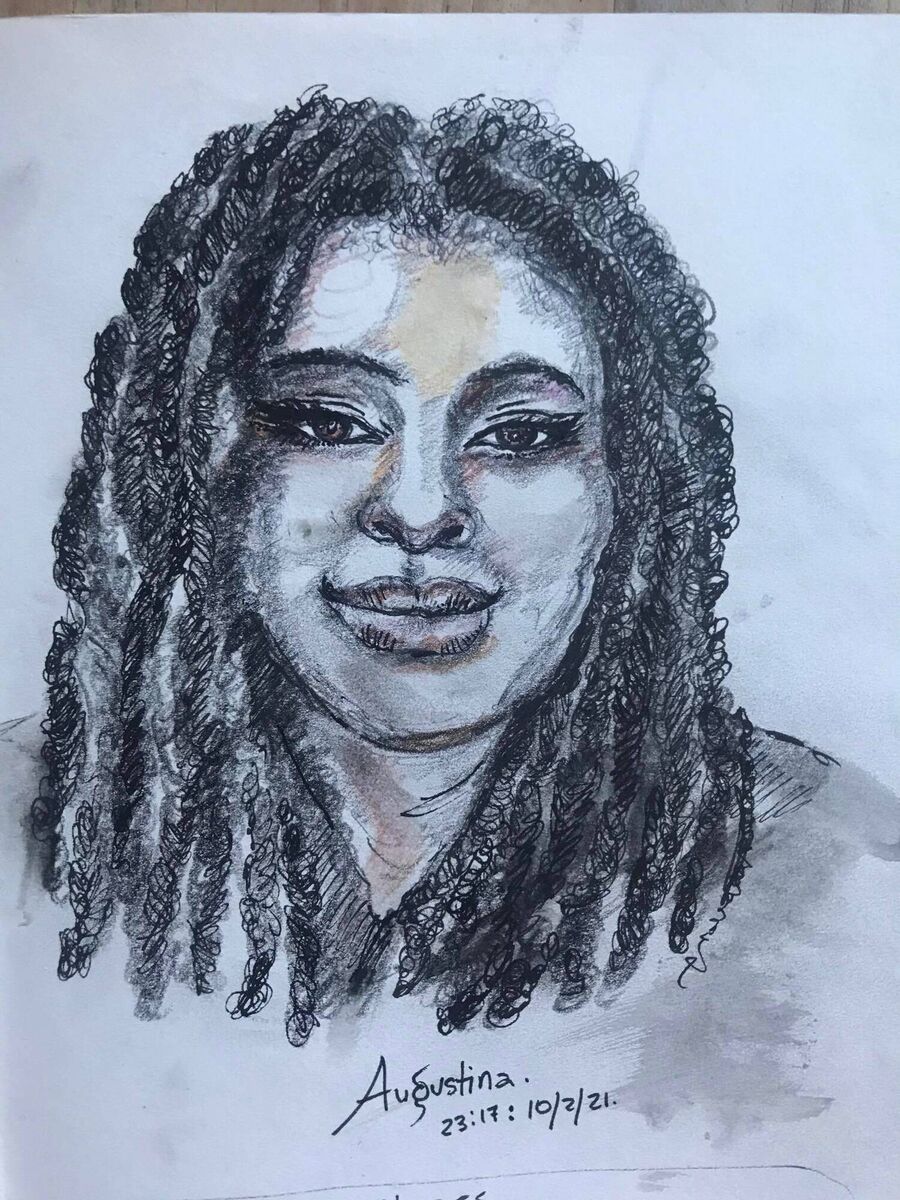 Poet Augustina Adeola Jekennu. Drawing by Margaret Creedon O' Shea. Poet Augustina Adeola Jekennu. Drawing by Margaret Creedon O' Shea.