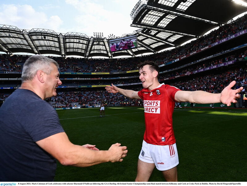 Mark Coleman celebrates with selector Diarmuid O'Sullivan after the Kilkenny win last season. Picture: David Fitzgerald/Sportsfile