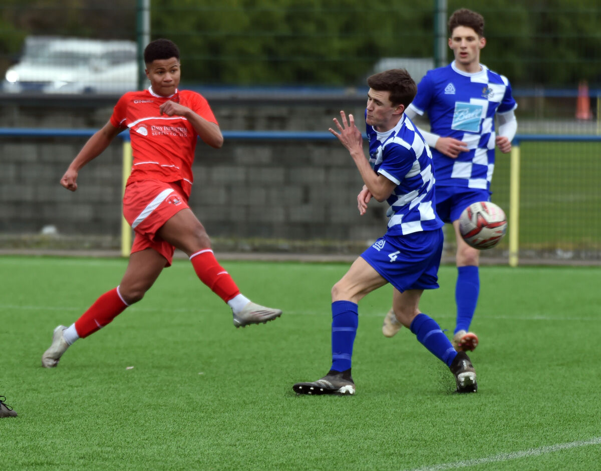 Cork Youth's Adrien Thibaut hammers home his side's opening goal past Waterford Youth's Jack Dennehy at Moneygourney. Picture: Eddie O'Hare Cork Youth's Adrien Thibaut hammers home his side's opening goal past Waterford Youth's Jack Dennehy at Moneygourney. Picture: Eddie O'Hare