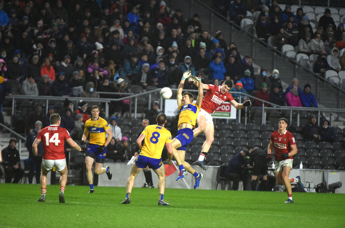  Midfield Colm O'Callaghan, Cork in action in the air under a dropping ball. Picture: Larry Cummins.