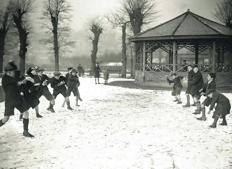 Boys having a snowball fight at Fitzgeralds Park on the Mardyke in1930. Children used to stay in short trousers all year round until they hit double figures in age Boys having a snowball fight at Fitzgeralds Park on the Mardyke in1930. Children used to stay in short trousers all year round until they hit double figures in age