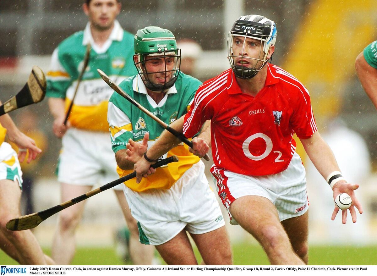 Ronan Curran, Cork, in action against Damien Murray, Offaly, at Páirc Uí Chaoimh in 2007. Picture: Paul Mohan/SPORTSFILE Ronan Curran, Cork, in action against Damien Murray, Offaly, at Páirc Uí Chaoimh in 2007. Picture: Paul Mohan/SPORTSFILE