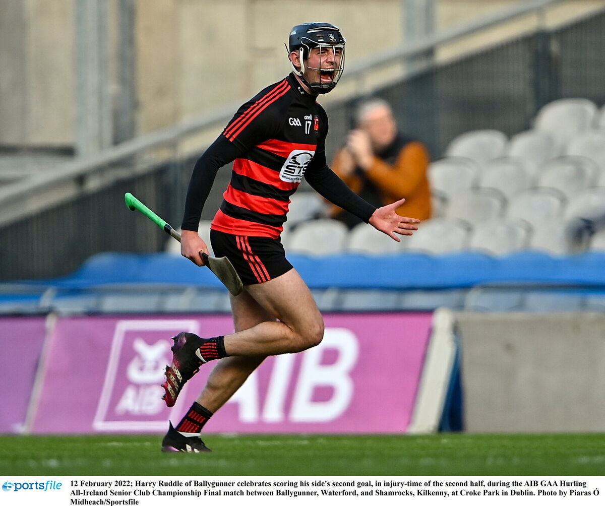 Harry Ruddle of Ballygunner celebrates scoring his side's second goal in injury-time. Picture: Piaras Ó Mídheach/Sportsfile