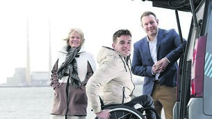 <p class="contextmenu internal_Caption">Rosemary Flanagan, CEO of the Irish Wheelchair Association, Niall Carson, General Manager of FREE NOW, and Patrick Flanagan, Paralympian, at the launch of ‘Access Now’, a national mobility conference in Dublin last week, attended by Kathriona Devereux</p>